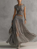 Women's Elegant Two-Piece Outfit | Lace Maxi Skirt Set